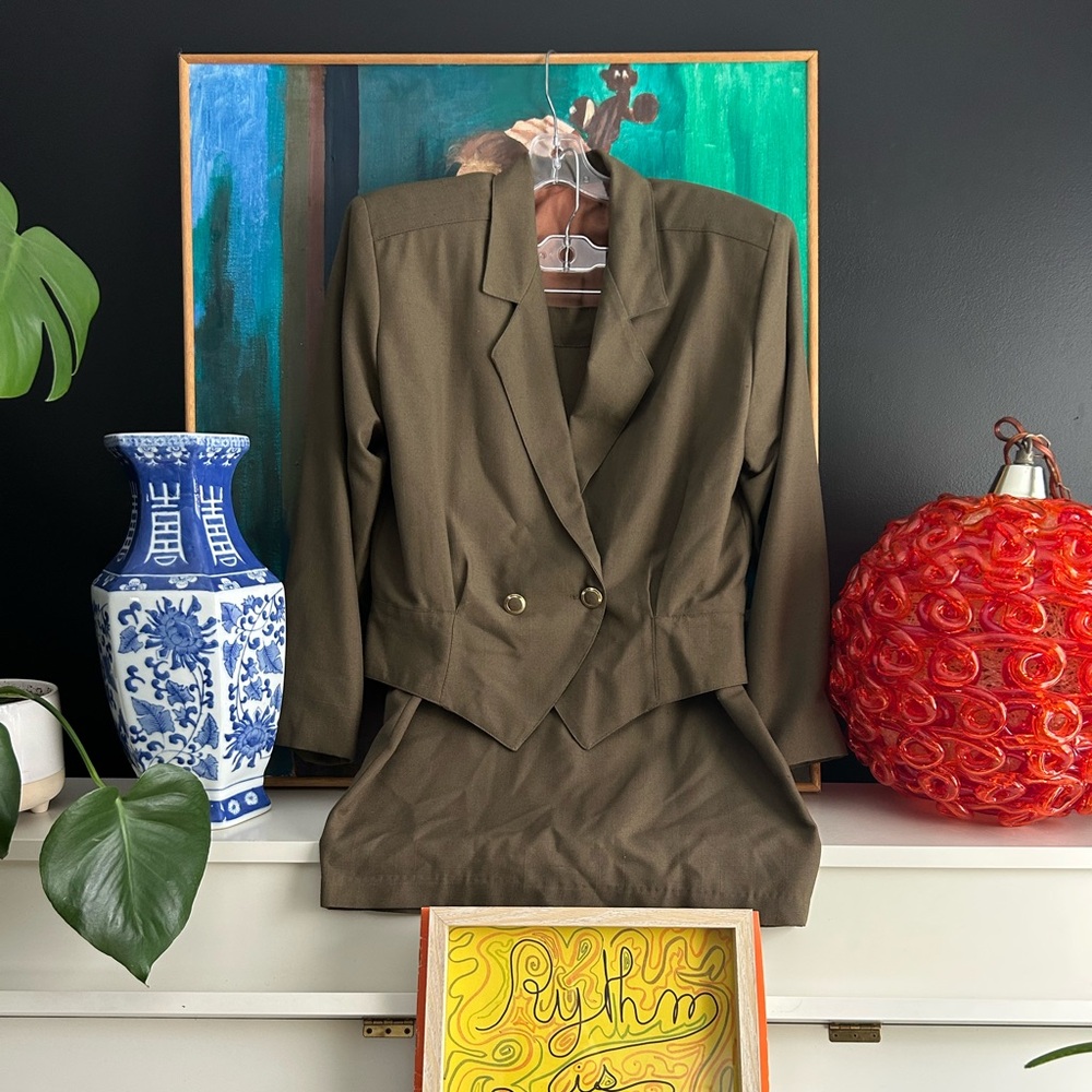 Olive Green Women's Skirt Suit